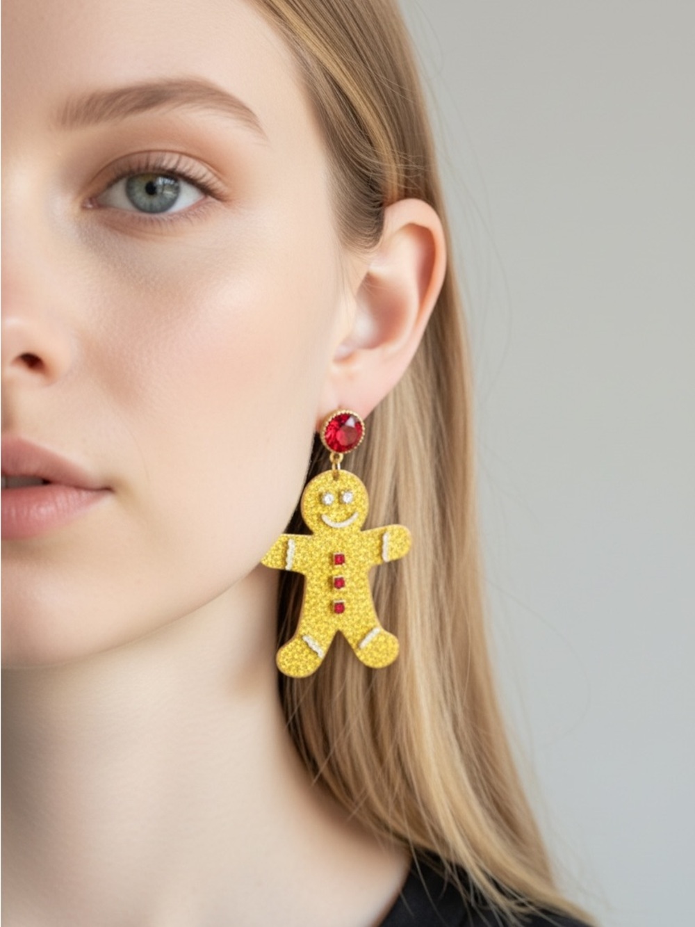 10/4 Gold and Red Gingerbread Charm Drop Earrings - Women Jewelry